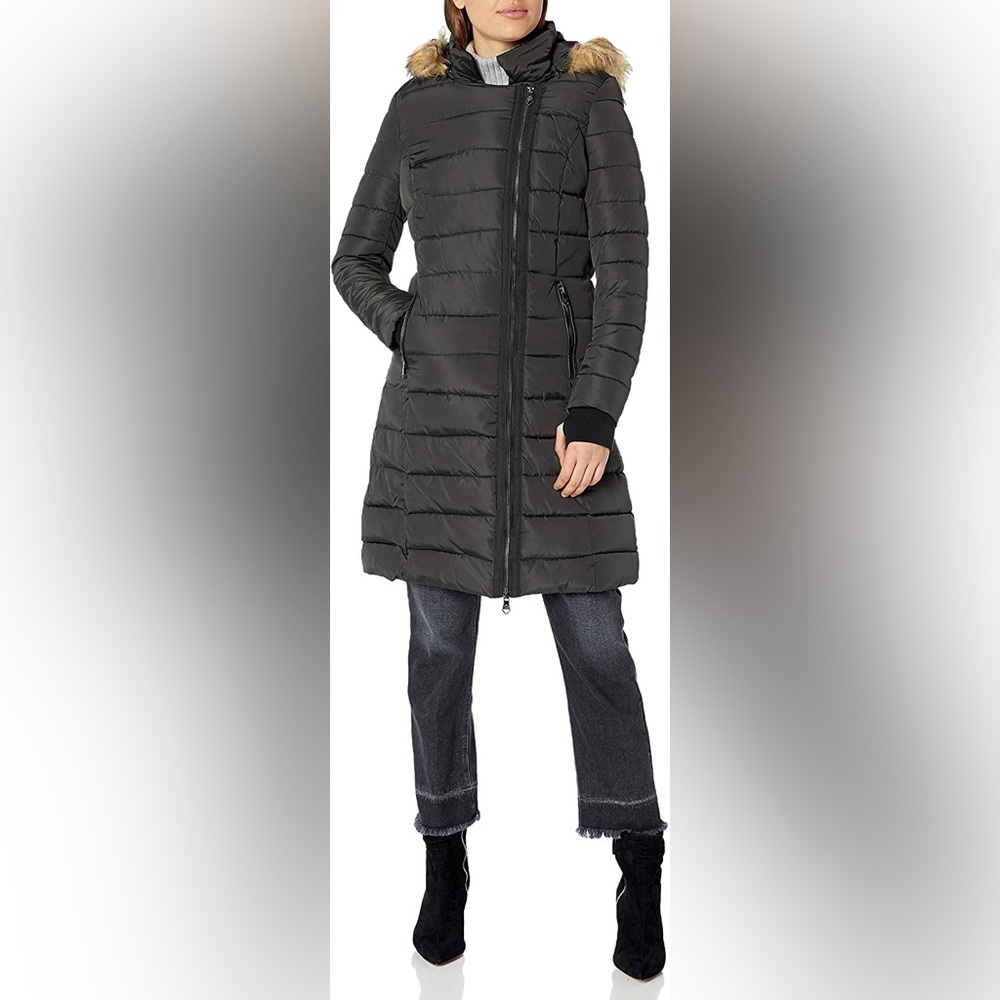 Nanette Lepore Faux Fur Trim Quilted Puffer Coat. Black. XS. GUC.